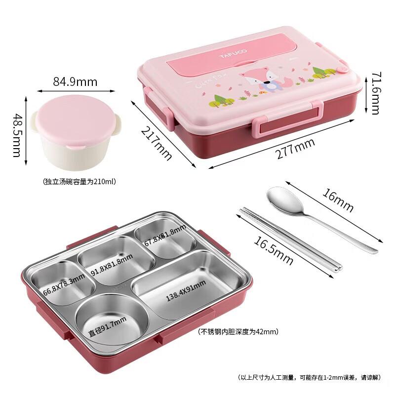 

TAFUCO Kids 316L Stainless Steel 5-Compartment Lunch Box with Utensils