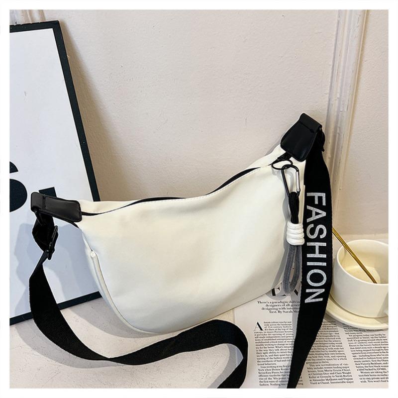 Spacious Nylon Canvas Bag Women Fall Winter New Trend Fashion Versatile Solid Color Crossbody Bag Crescent Moon Bag