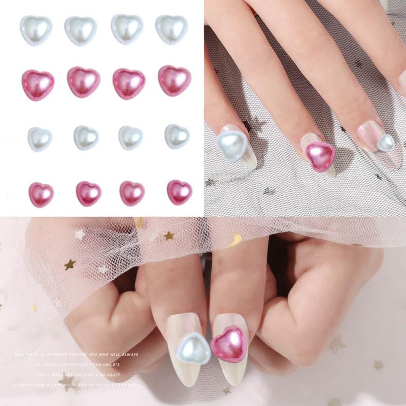 Hot Selling Resin Big and Small Love Heart Nail Art Jewelry Pink White Glossy Pearlescent Diy Nail Accessories