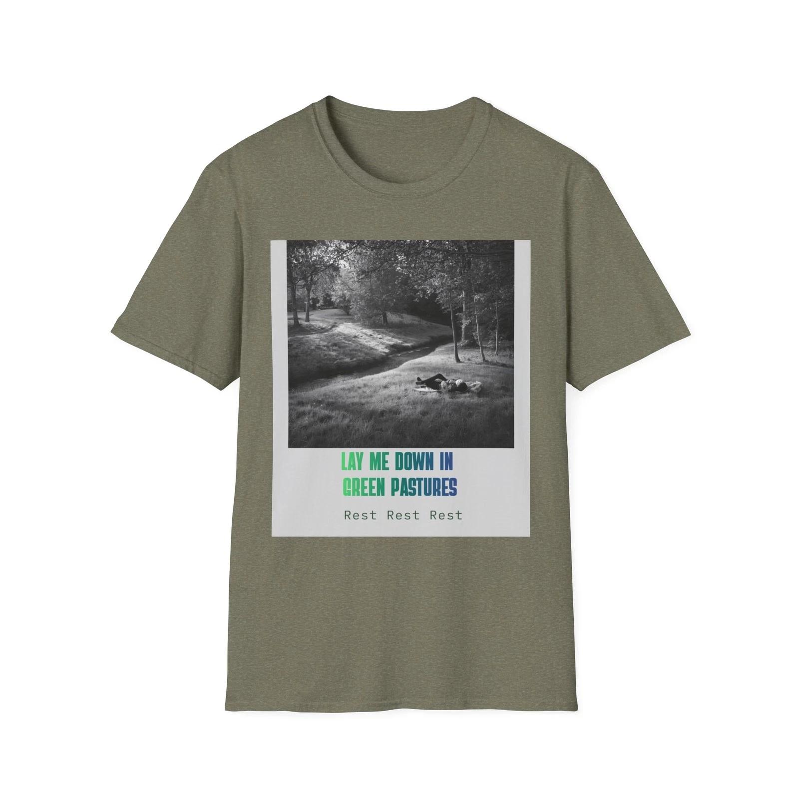 Lay Me Down in Green Pastures T shirt | Psalm Nature Graphic M