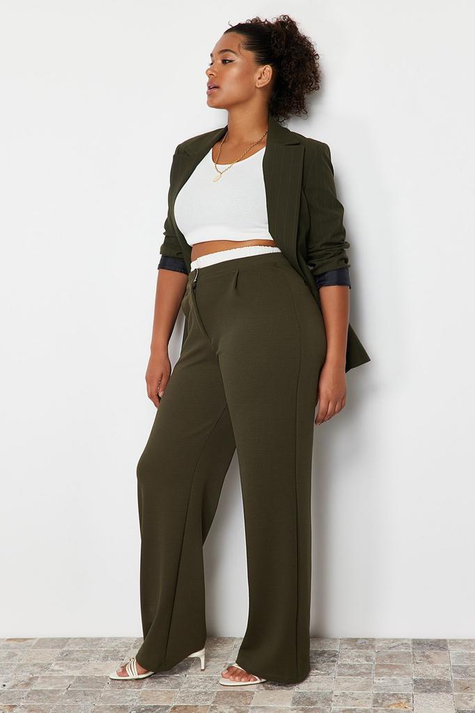 Women's Style Plus Size Gray Waist Detailed Knitted Trousers