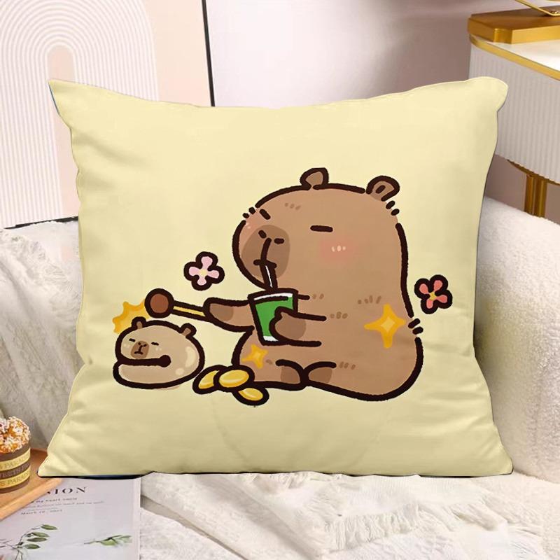Cute Capybara Print Decorative Pillowcase Bedroom Living Room Square Cushion Pillowcase