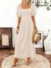 Women's Flutter Sleeve Maxi Dress Square Neck Mid Waist Elegant Solid A Line Dress Bohemian Beach Vacation Evening Gown