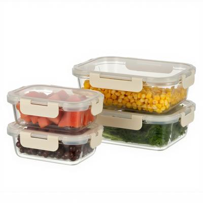 S SALIENT Glass Storage Set of Airtight Oven and Dishwasher for Making Food In Freezing Beige Heat-resistant Containers, 4, Tupperware, Microwave,