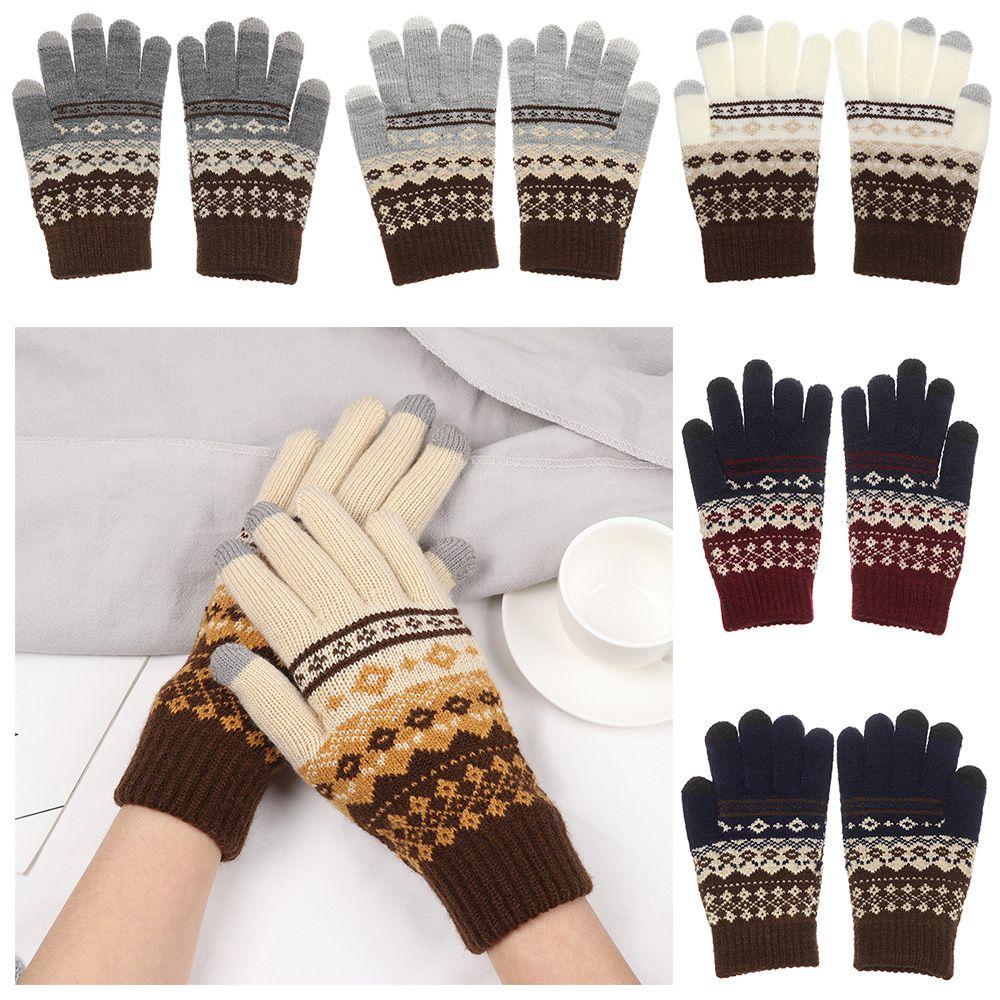 Outdoor Elastic Thick Winter Gloves Knitted Full Finger Gloves Touch Screen Mittens