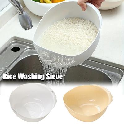 New Multifunctional Rice Washing Sieve Stackable with Hanging Hole Drain Basket Large Capacity Washing Basin