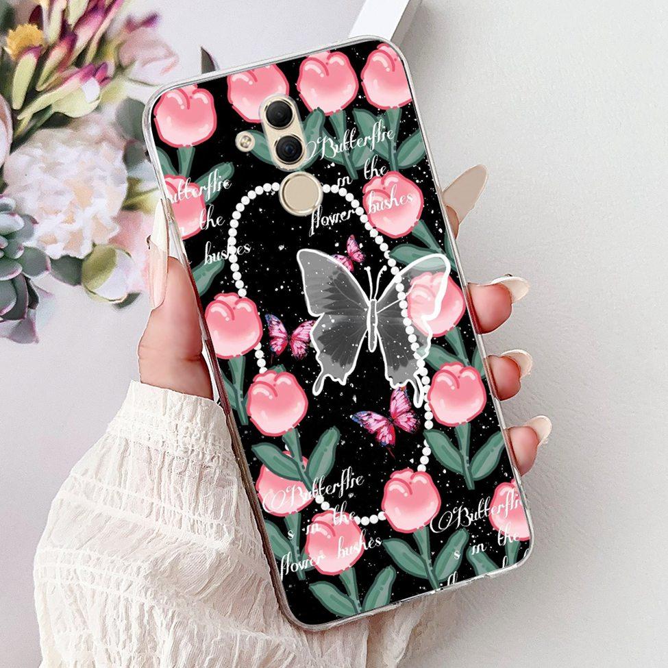 Clear For Huawei Mate 20Lite SNE-LX3 INE-LX2 Back Cover For Huawei Mate 20 Lite Case Cute Cartoon Cat Luxury Flowers Funny Funda