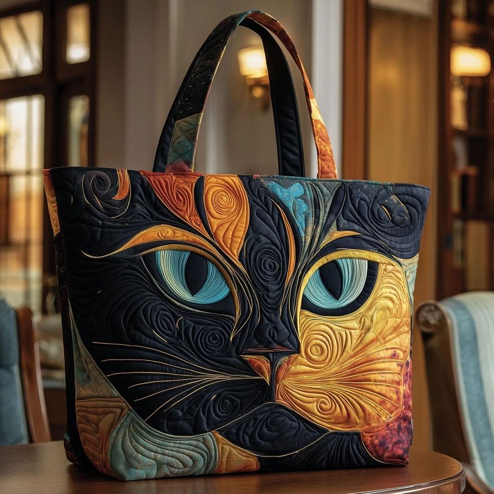 

New Cat Pattern Quilted Tote Bag Floral Print Large Capacity Shoulder Tote Bag Durable 3D Shoulder Bag