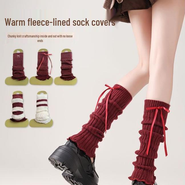 Women's Knitted Red Leg Warmers: Slimming, Versatile, Solid Color for Autumn and Winter.