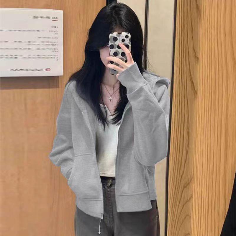 Women's Trendy Hooded Zip-Up Sweatshirt - Petite, Lightweight, Casual Cardigan for Spring and Autumn