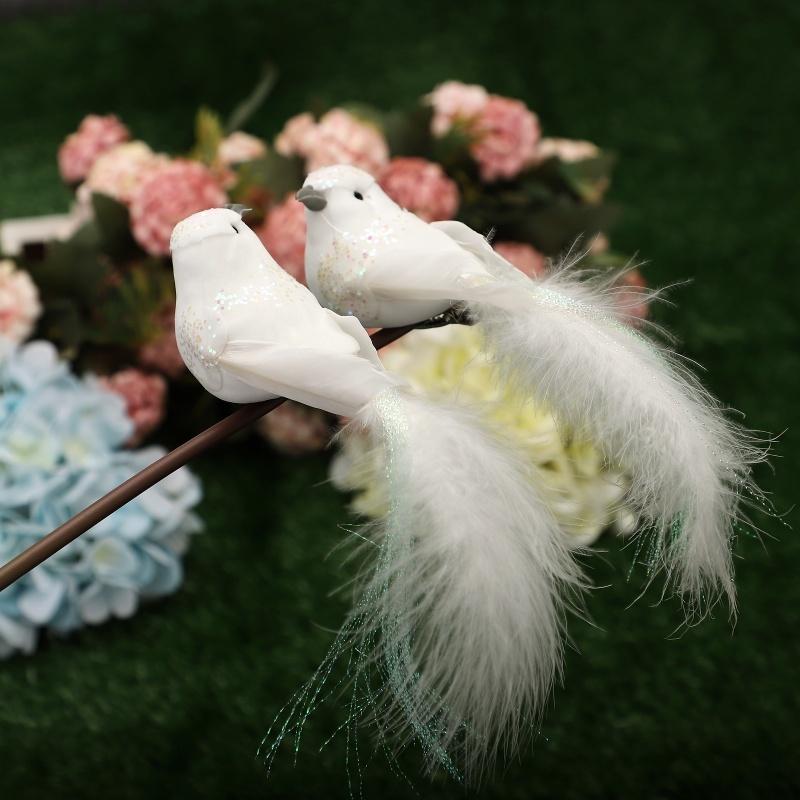 Simulated feather white bird with clip Christmas decoration