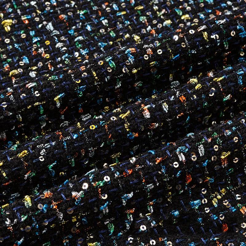 Thicken Tweed Fabric  for Vest Coat  Dress Clothing DIY Sewing Sequins Woolen Cloth Black White Red Blue By Half A Meter Winter