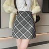Korean Retro High-Waist Wool Plaid A-Line Skirt - Chic & Warm for Autumn/Winter