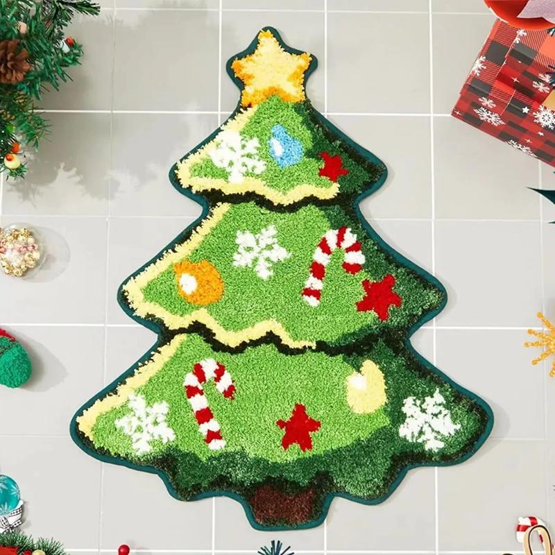 

WTEMPO Christmas Carpets Christmas Tree Santa Claus Snowman Shaped Quick Water Absorbent Anti-Slip Carpets New Year Festive Decor Hotel Bedroom Rugs 81*101cm зелёный