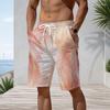 Men Plus Size Printed Beach Shorts Drawstring Waist Side Pockets Straight Leg
