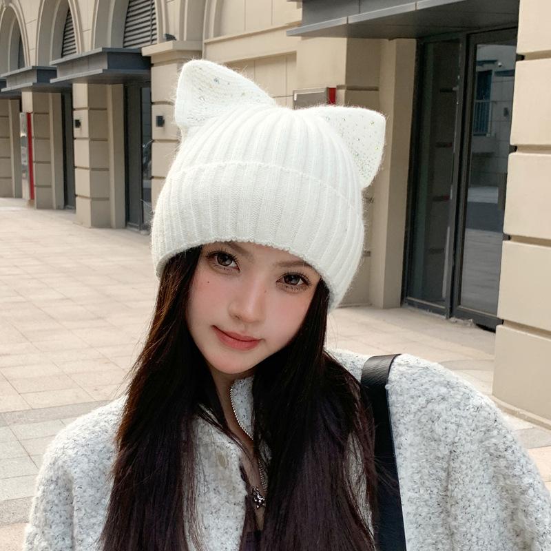 New wool hat cat ears ear protection autumn and winter warm cold hat men's and women's cute knitted hat