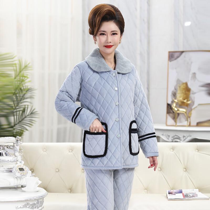 ROMON Women's Three-Layer Quilted Flannel Pajama Set