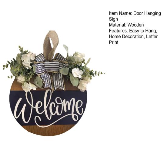 Front Door Welcome Sign Farmhouse Rustic Round Wooden Bowknot Letter Welcome Wreath All Seasons Indoor Outdoor Porch Door Hanger Wall Hanging