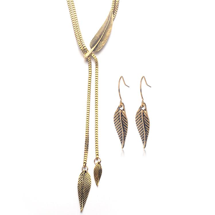 Trendy Leaf Necklace & Earring Set: European & American Fashion Jewelry