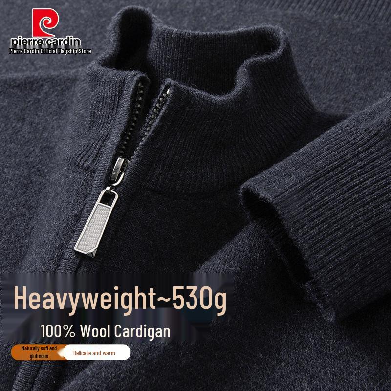 Pierre Cardin Men's Thickened 100% Pure Wool Cardigan Sweater