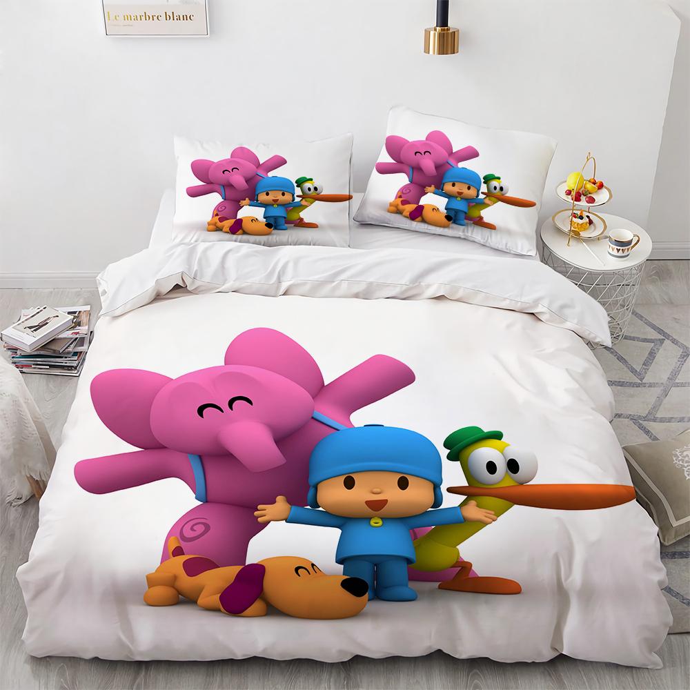 3D Print P-POCOYOS Kawaii Cartoon Bedding Set,Duvet Cover Bed Set Quilt Cover Pillowcase,King Queen Twin Size Boys Girls Adults