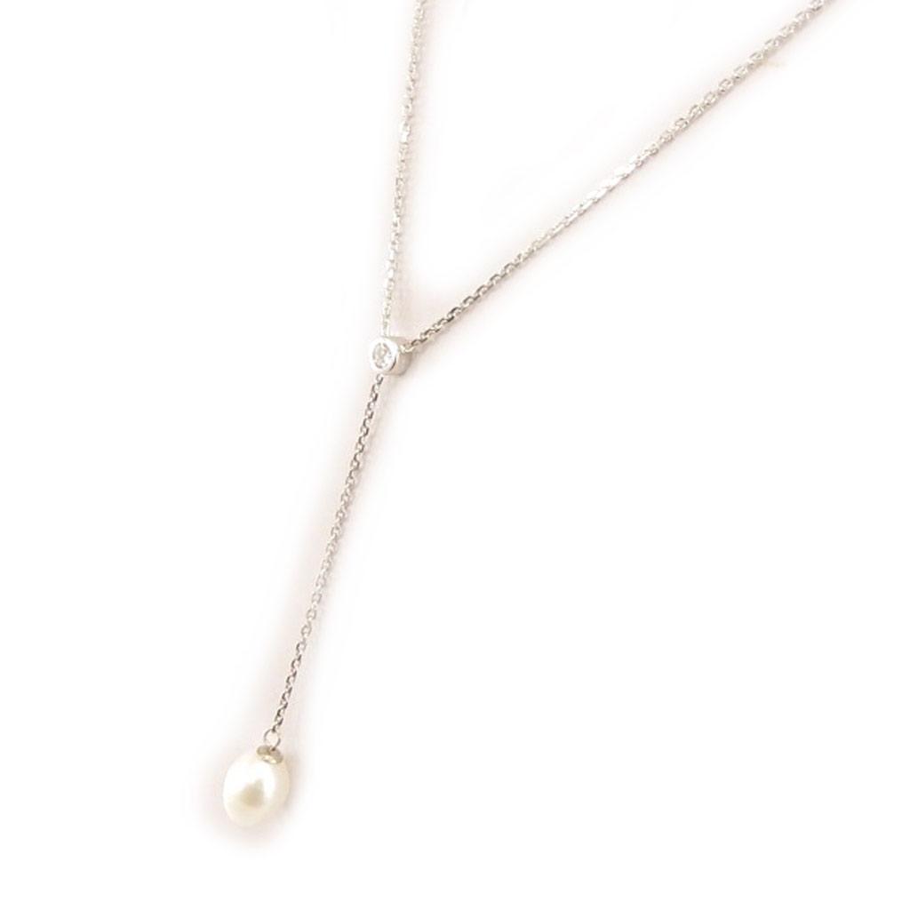 Les Trésors De Lily [C9449] - Stříbrný náhrdelník 'Unique' Stříbrně bílý (rhodiovaný) - 8x1 cm