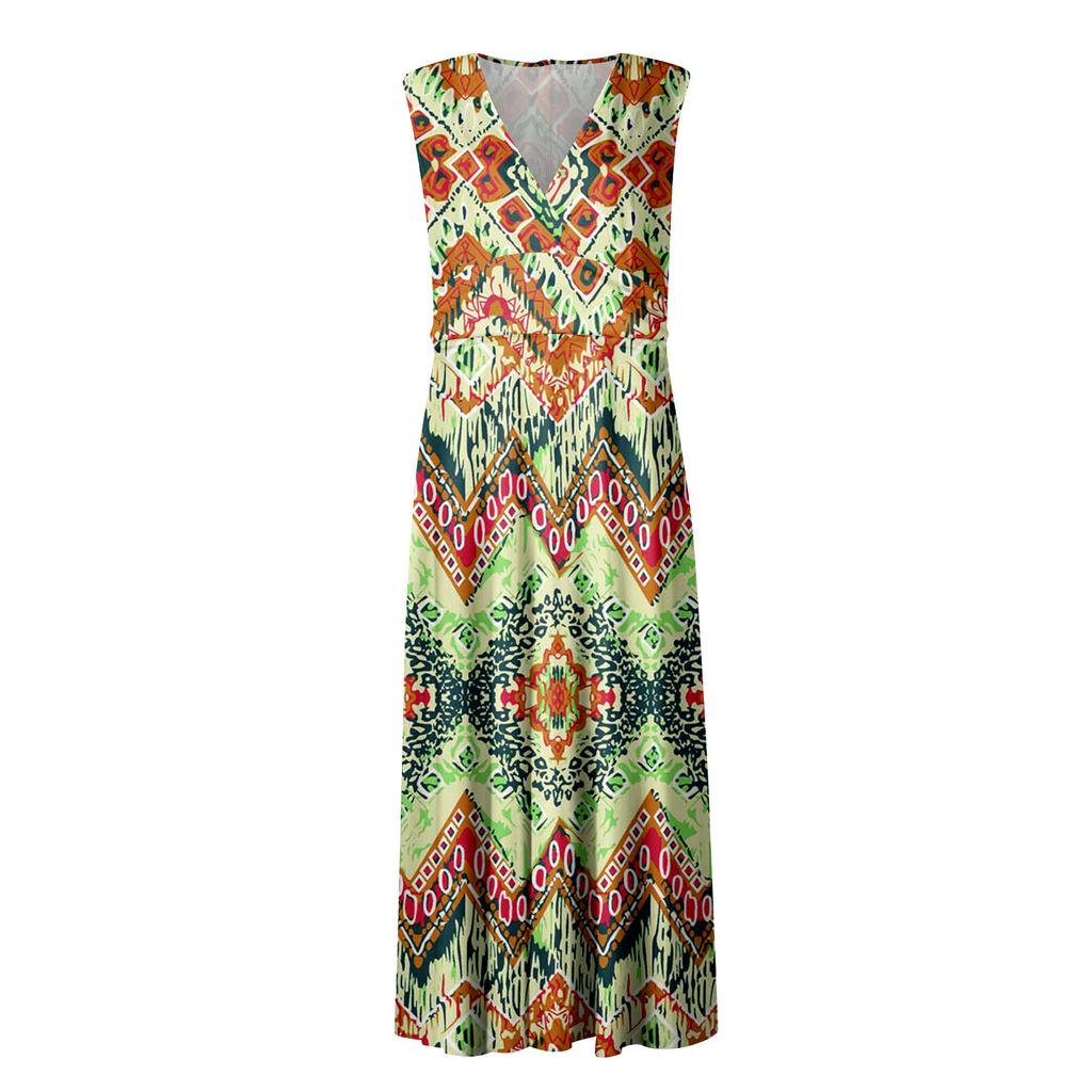 Women's Long Dress Maxi Dress Casual Dress Summer Casual Sleeveless V Neck Boho Waist Retraction Printed Dress