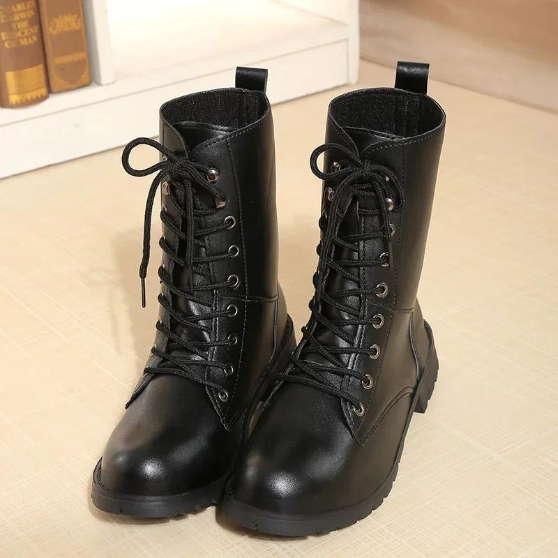 Fashion 2025 New Lace-up Women's Motorcycle Boots Women British Style Ankle Boots Gothic Punk Low Heel Classic Boot Female Shoes