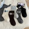 Ladies Autumn Winter Thickened Warm Vintage Diamond Check Bow Wool Pile Socks