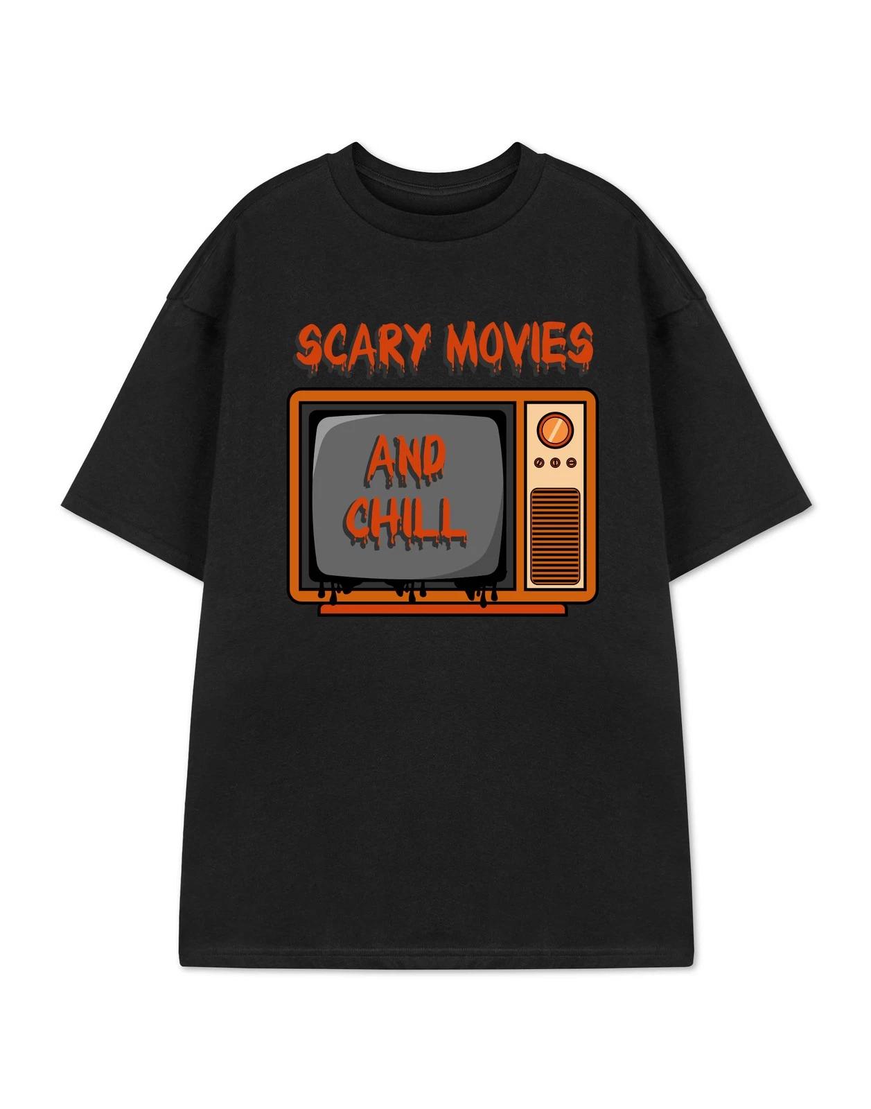 

Show Me The Merch Black Scary Movies and Chill Short Sleeved 100% Cotton T-shirt Mens Tees Top Unisex M