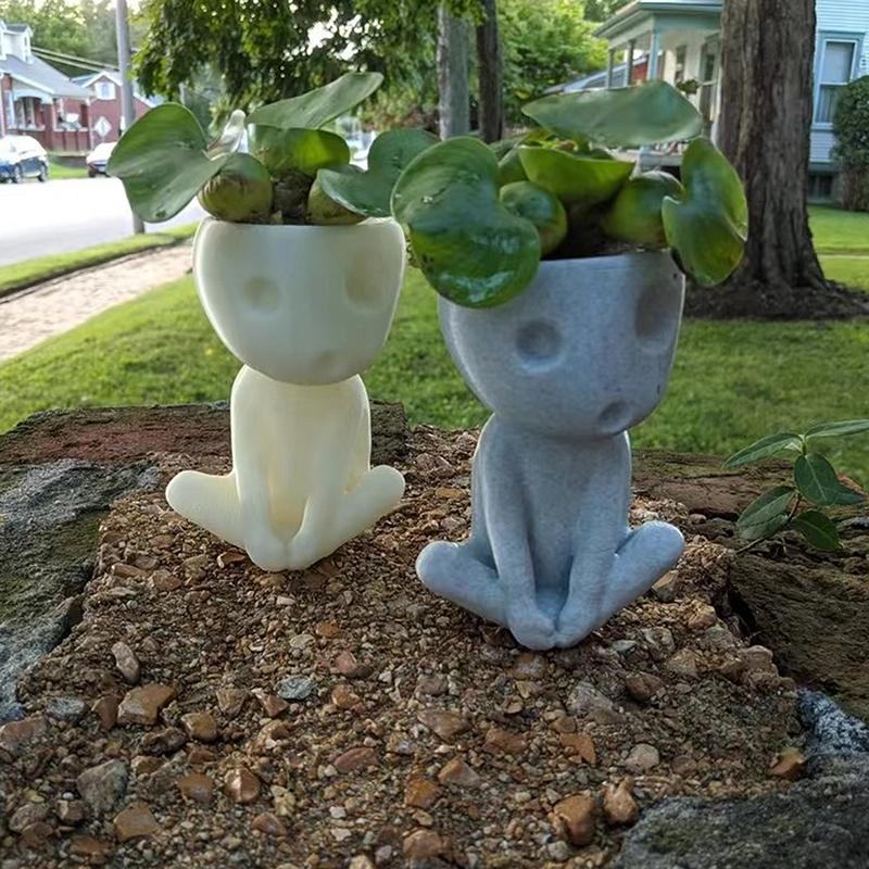 Luminous Face Planter Pot Head Flower Pot Cute Resin Succulent Planter Flowerpot With Drain Hole For House Office Decor