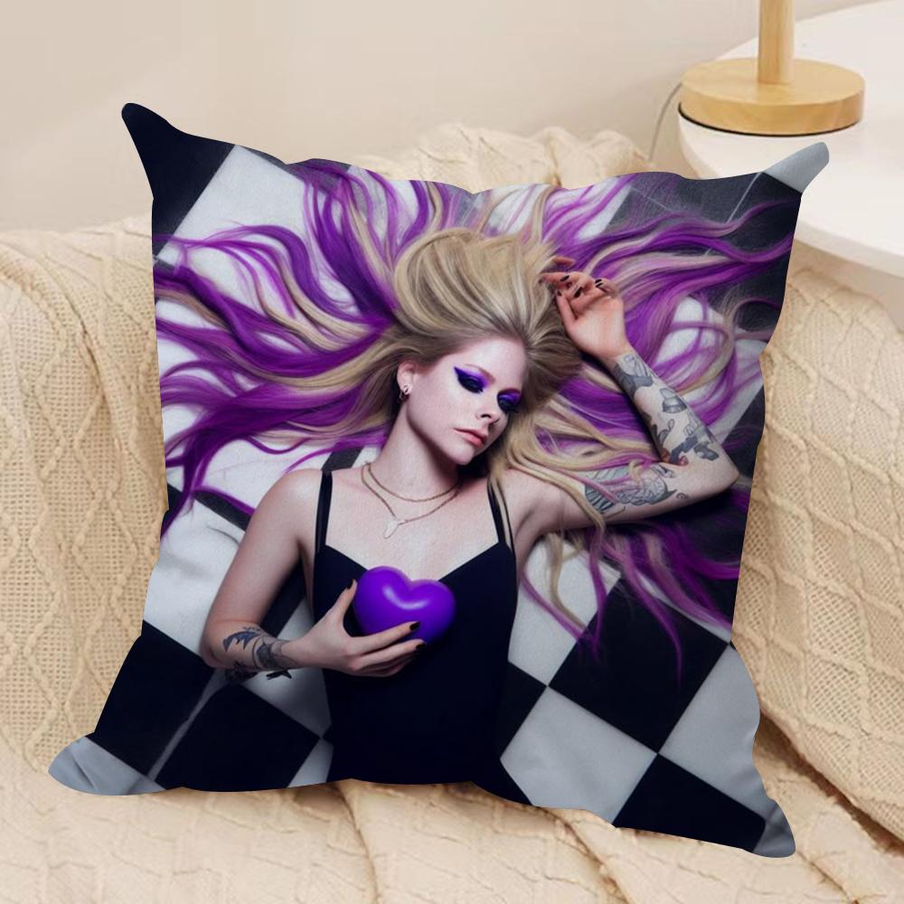 AAvril Ramona Lavigne Cushion Cover Silky Short Plush DoubleSided Printed Pillow Case for Sofa All Seasons Home Decor Gift