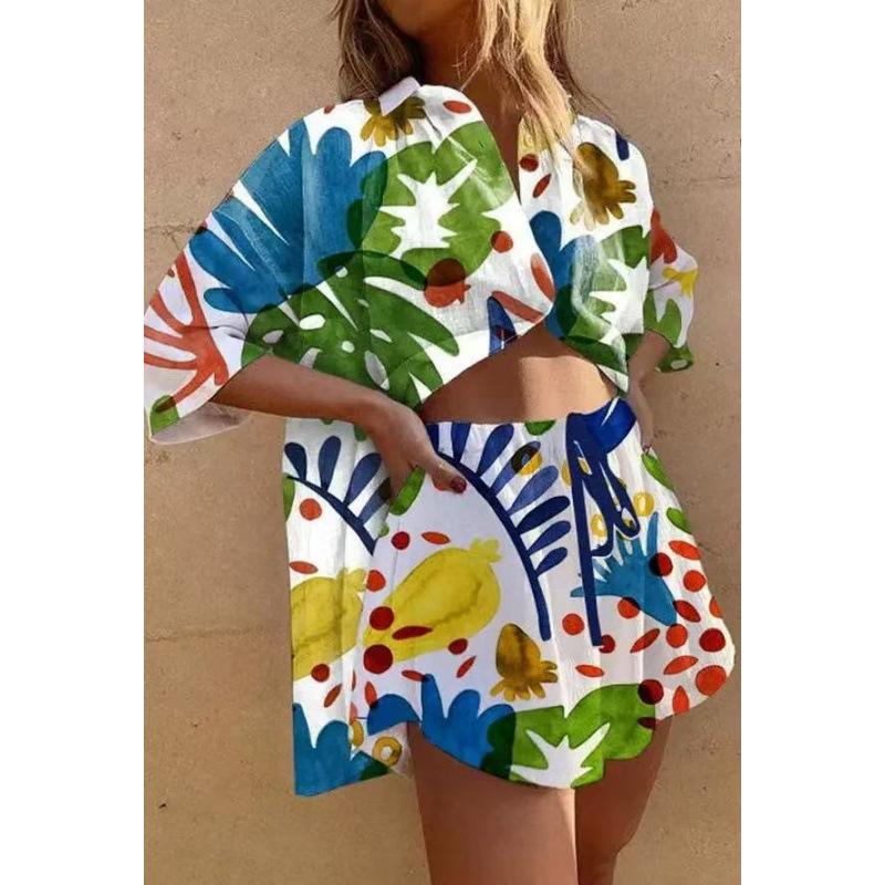 1116 spring and summer European and American fashion women's clothing printed loose shorts short-sleeved shirts cartoon POD fixed