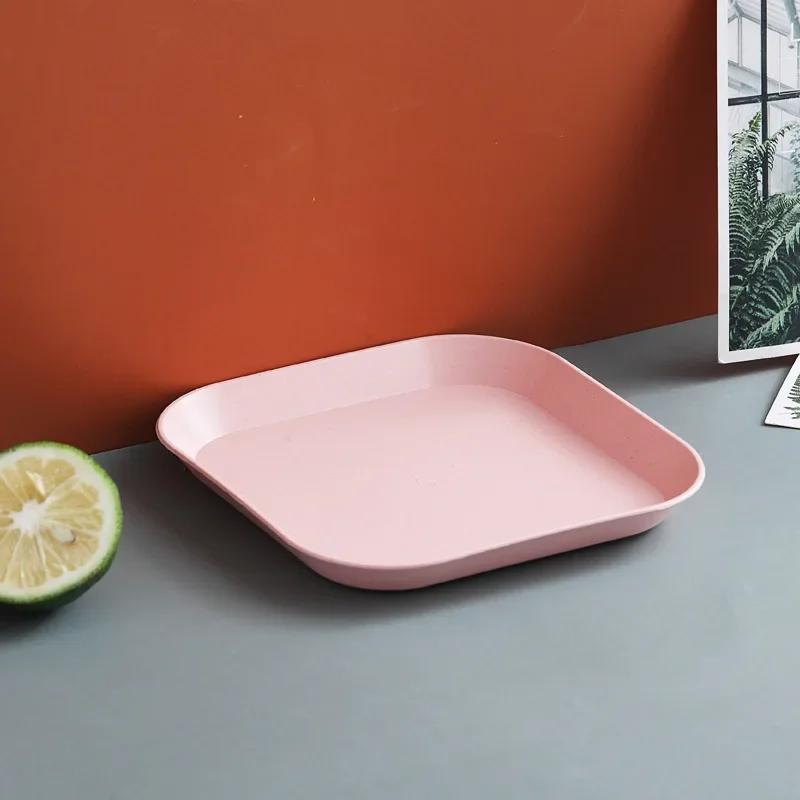 1/4Pcs/Set Dessert Plate Pure Natural Wheat Square Snack Straw Bowl Sauce Seasoning Dish Degradable ECO-friendly Tableware
