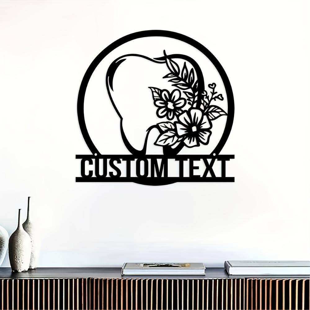 Vintage Metal Tooth Sign Floral Dentist Wall Decor Custom