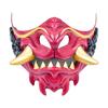 Halloween Cosplay Costume Mask Japanese Hannya Red Half Mask, Wolf Teeth & Embossed Cloud Details, Breathable Lightweight Distressed Design