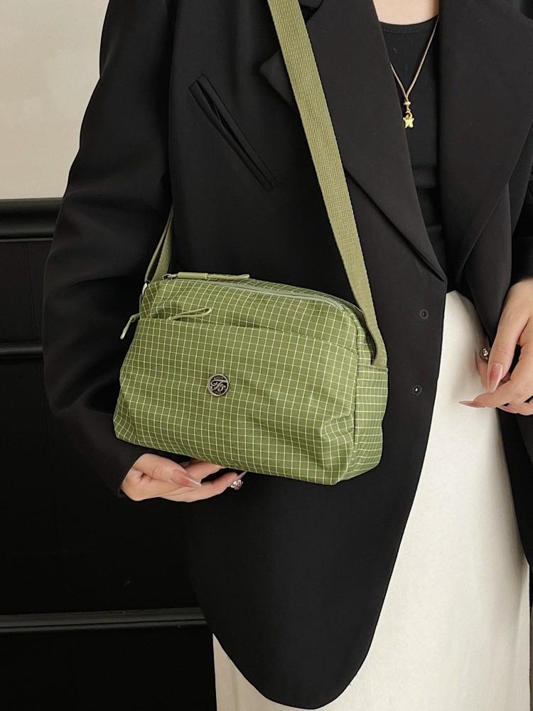 Korean Style Nylon Crossbody Bag With Grid Pattern For Casual Daily Use