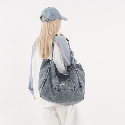 Korean Version of Large-capacity Denim Tote Bag Girl's New Retro Commuter Shoulder Bag Ins Niche Messenger Bag