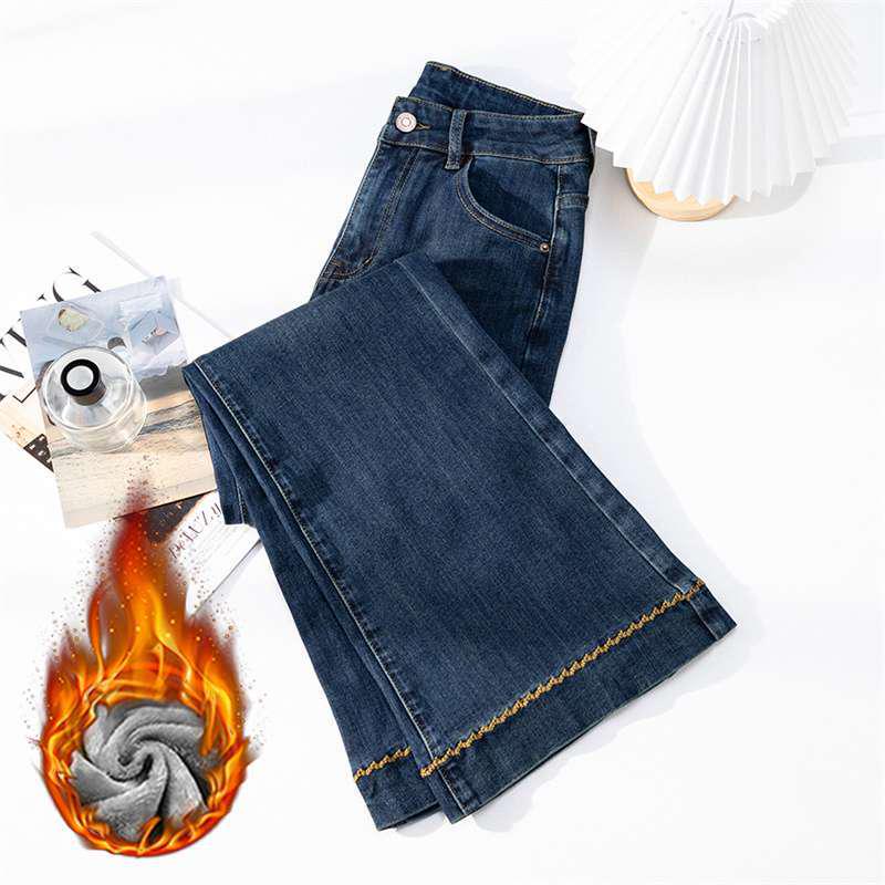 

Embroidered High Waist Velvet Flare Jeans - Winter 2026 Slimming Cropped Plus Size L
