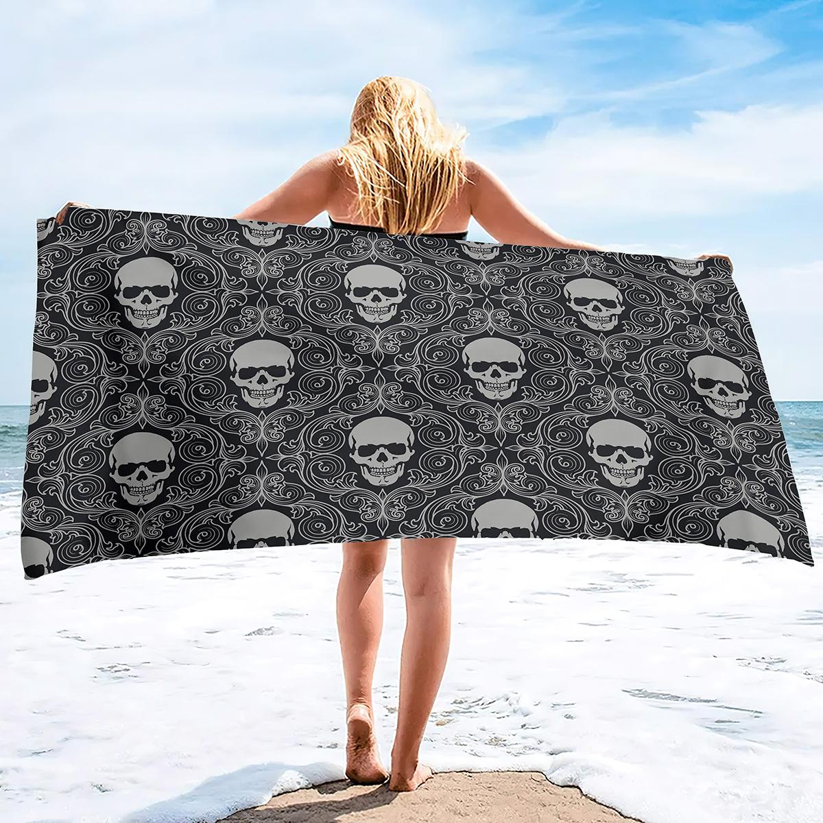 

Skull Beach Towel Microfiber for Gym Travel Fitness Spa Women Girl Quick Dry Sandless Large 50x100cm