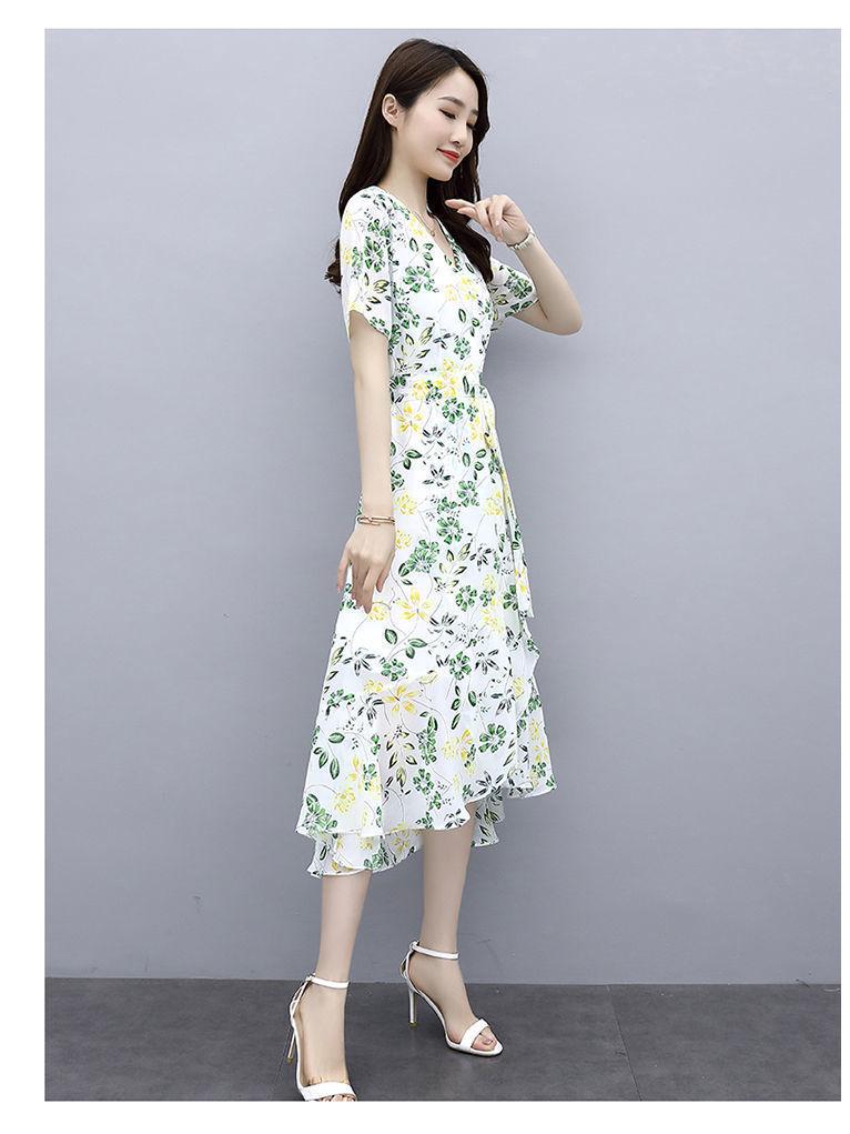 Plus Size Women's Floral V-Neck Tie-Waist A-Line Summer Dress with Irregular Hem