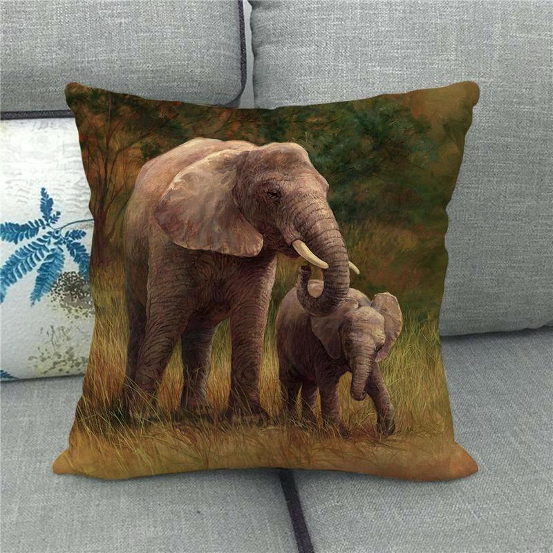 Cute Elephant - African Wildlife Digital Printing Short Plush Pillow Covers For Car Sofa Office Cushion Cover Home Goods