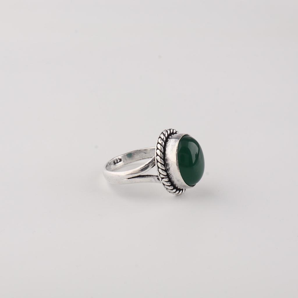 Natural Green Onyx Cab Gemstone 925 Sterling Silver Designer Women Ring Anniversary Gift For Wife RR-84-23