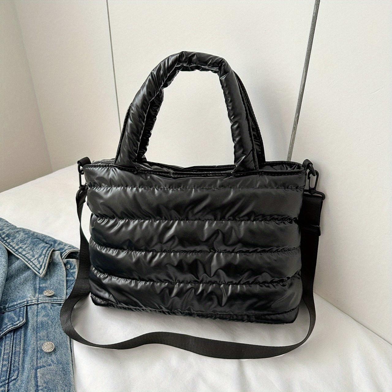 

1 шт. Стильная стеганая дутая сумка кроссбоди большой вместимости, застежка-молния, идеально подходит для женщин, осень и зима, повседневная плечевая сумка-тоут 1pc чёрный