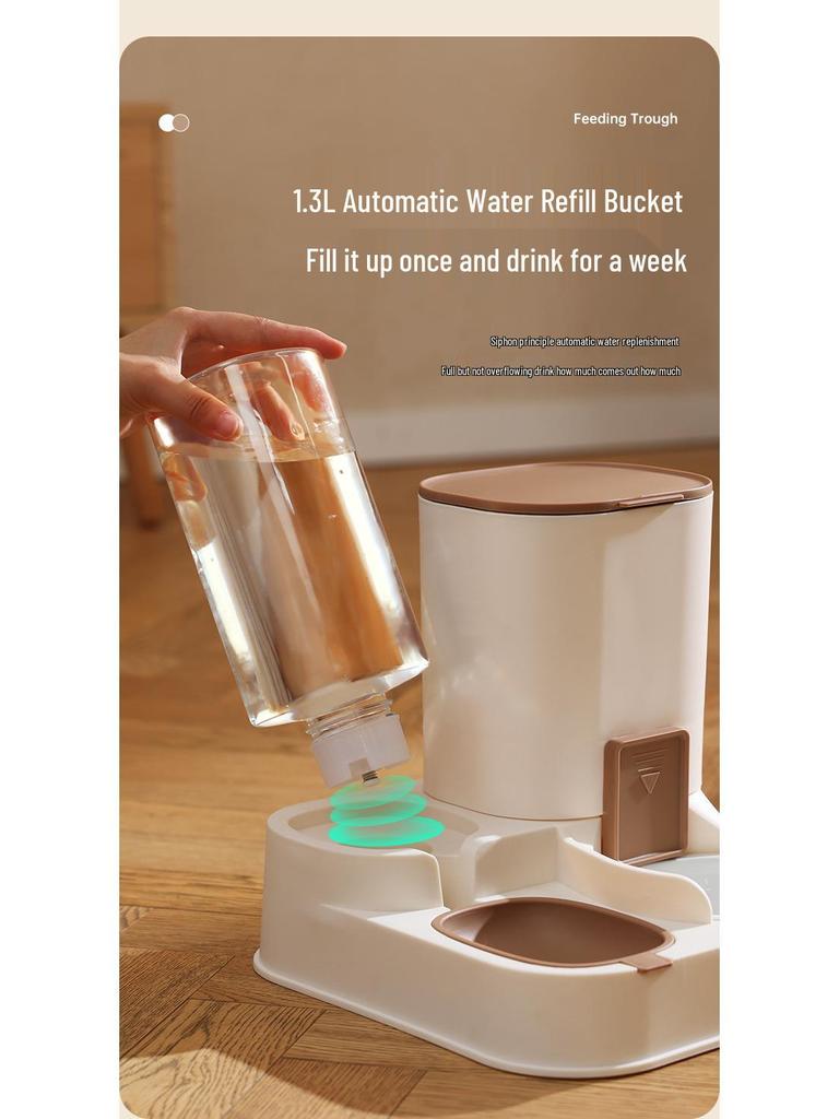 Automatic Dual-Use Pet Feeder & Water Dispenser with Large Ceramic Double Bowls for Cats and Dogs