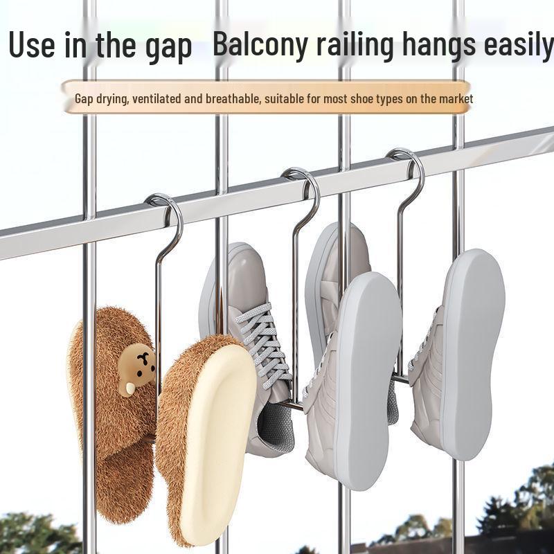 Multifunctional Stainless Steel Outdoor Shoe Drying Rack with Hanging Hooks