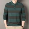 Men's Striped Long Sleeve Polo Shirt with Pockets - Casual Lapel Base Layer Top