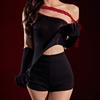 Sexy Pure Desire Lace Ribbon Stockings Off-Shoulder Glossy Seamless Asymmetrical Tight Girl Top For Women