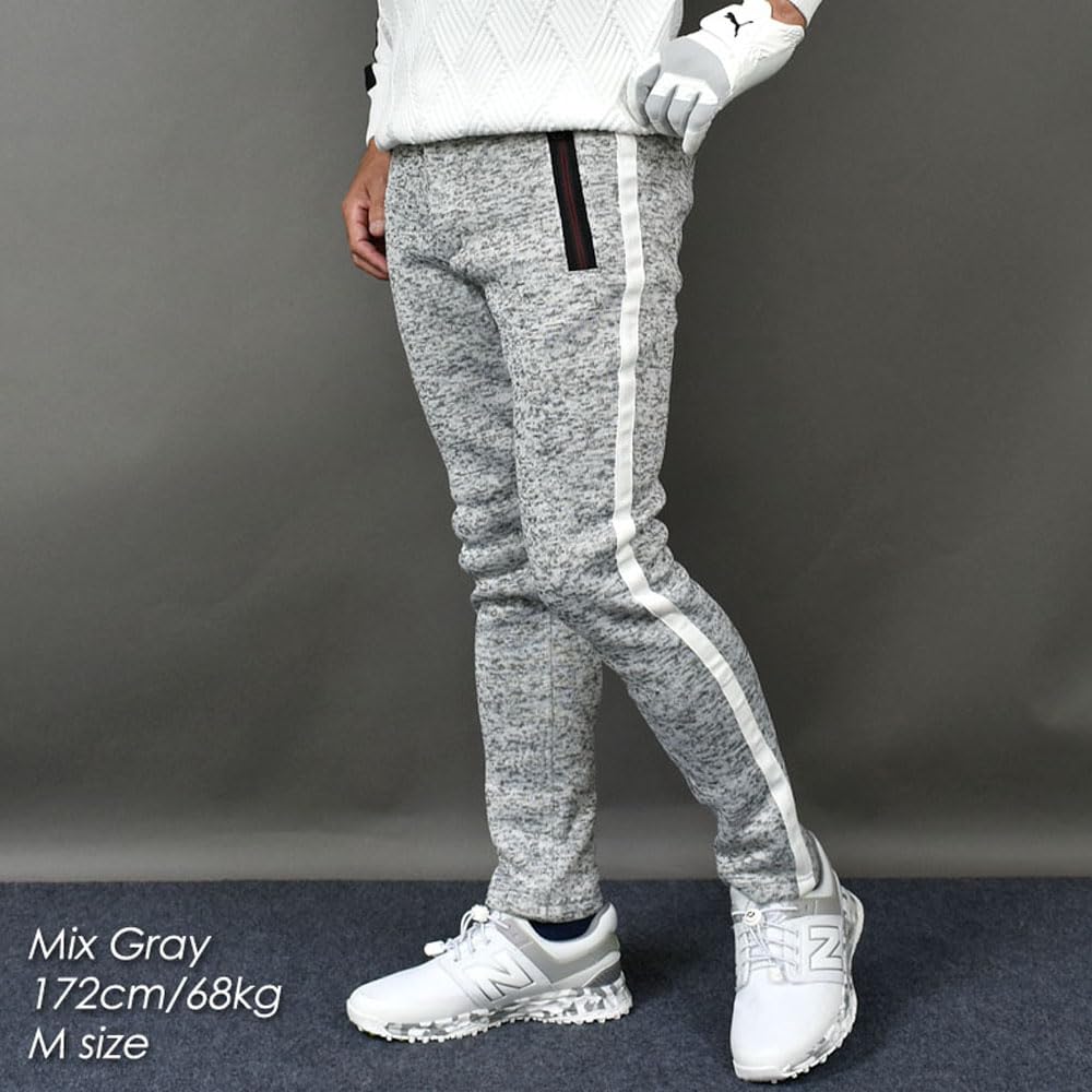 COMON GOLF Golf Cold Plus Sizes Sliver Mix Size L Men's Pants, Fleece-Lined, Stretch, Weather, Available, Tapered, Knit, Warm, Fall/Winter, Gray,
