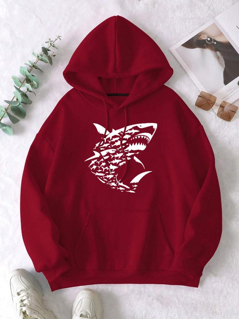 Ocean Sharks Creative Printing Women Hoodies Multicolor Fleece Pullover Y2K Autumn Loose Hoody Casual Comfortable Streetwear